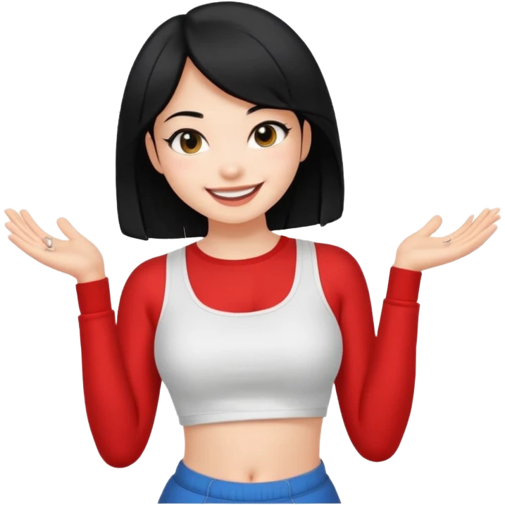 a black hair cute girl with white skin and Extreme Plung Crop Top. emoji