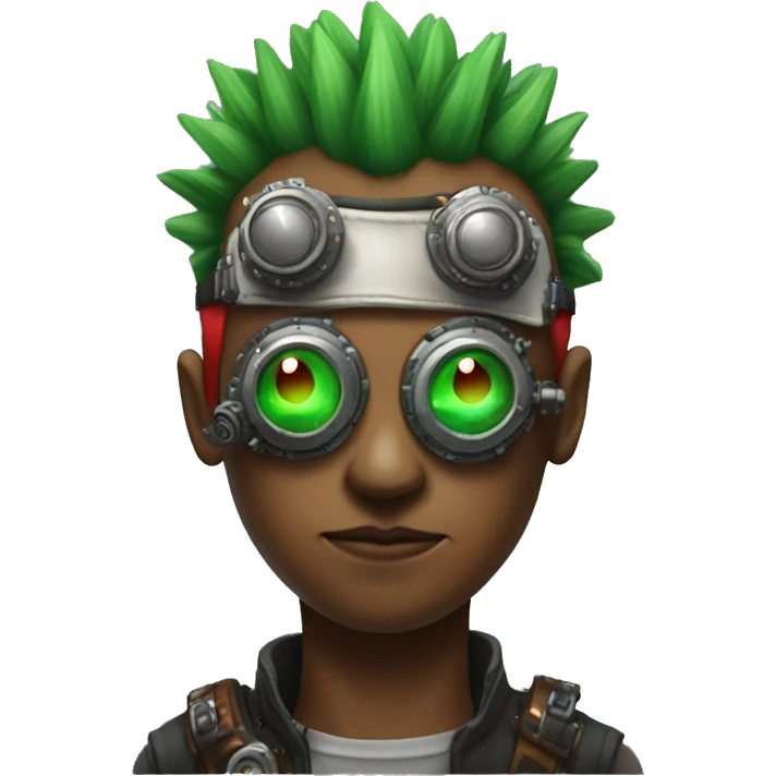Male cyborg with thin red Mohawk and green steampunk goggles emoji