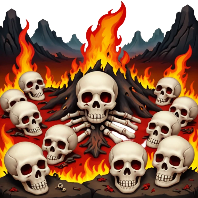A burning hell landscape in the style of rott8ng corpses in the style of your bloody skull art. More detailed, extreme detail emoji