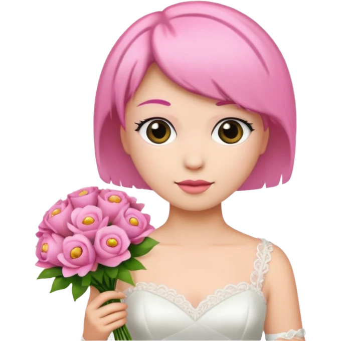 pink short haired bride with bouqet emoji