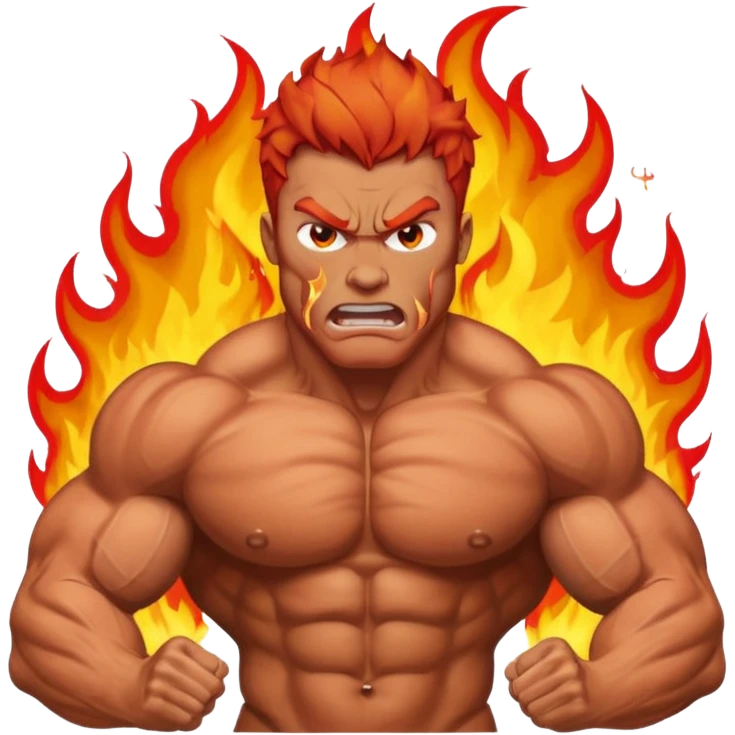 burning angry bodybuilder red haired man emoji
