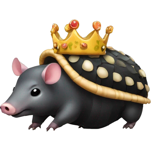 Black chubby round armadillo pig panda centipede armadillo wearing a crown emoji