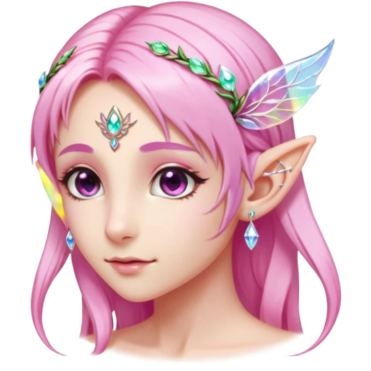 portrait of pink Elvish fae shiny sparkly iridescent translucent diaphanous ear climber ear cuff emoji