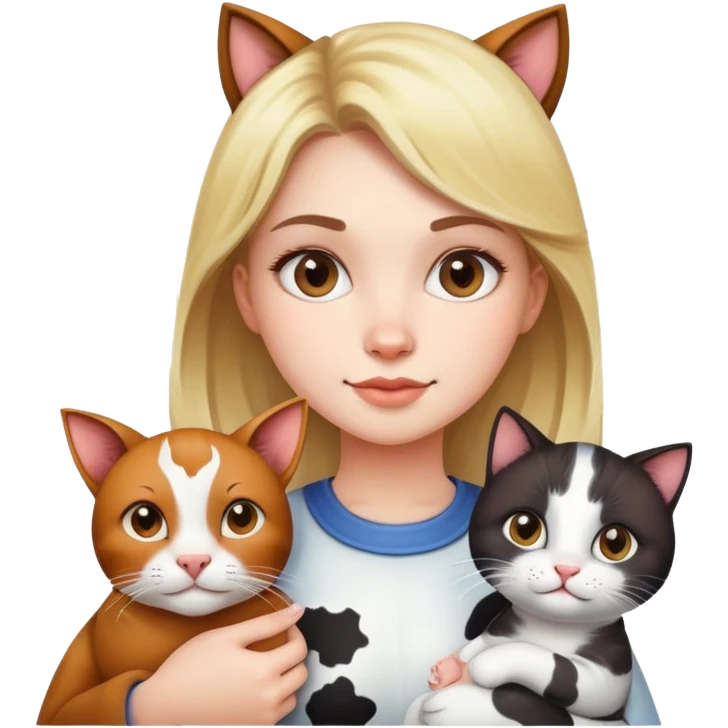 Beautiful girl holding a cow and a cat emoji