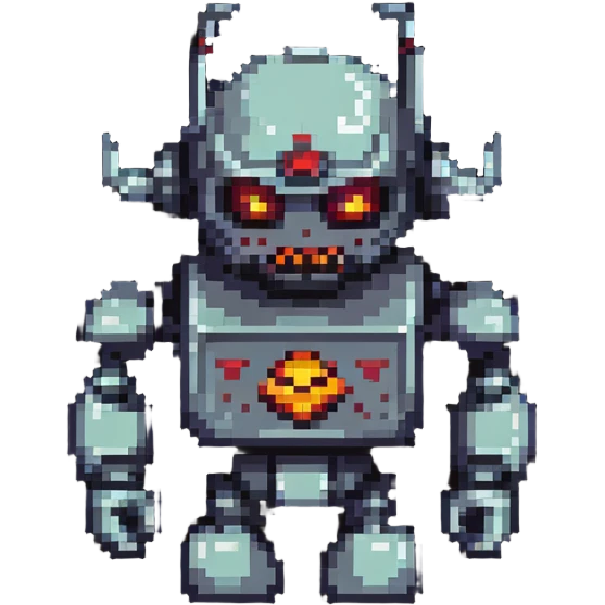8-bit evil robot villain with angry expression emoji