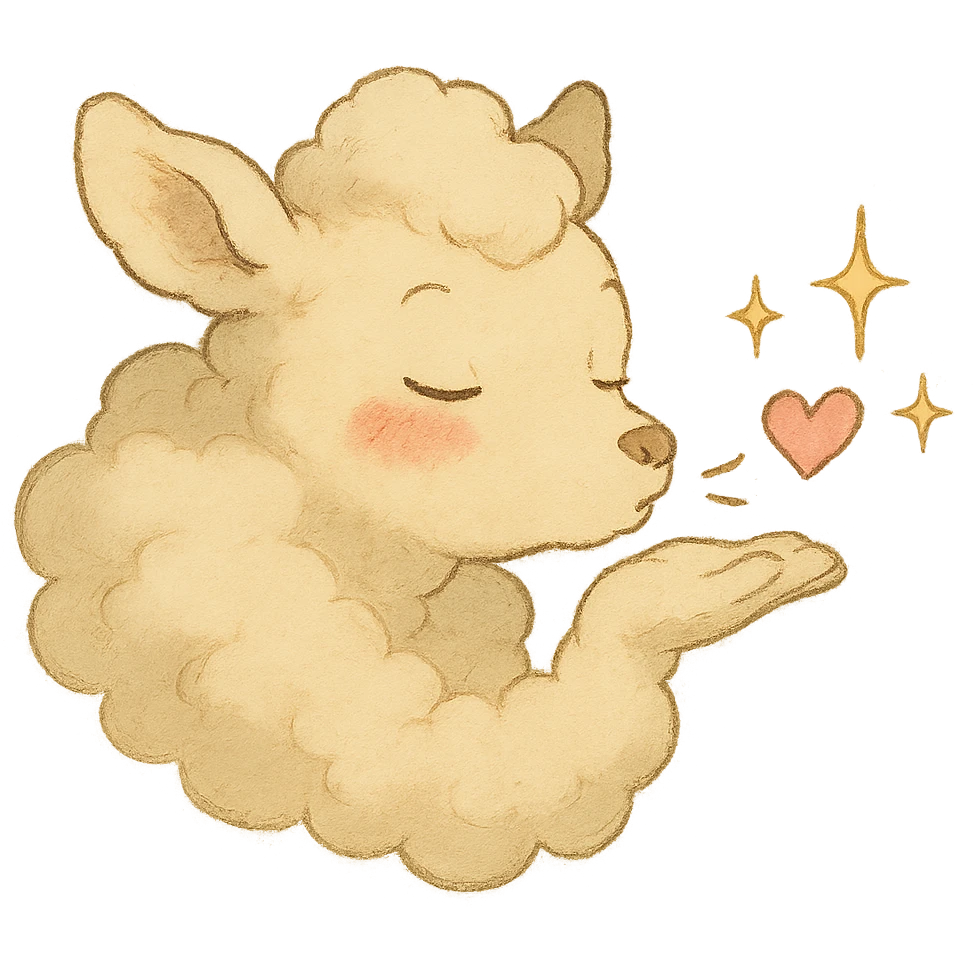 vanilla-colored cloud doe blowing a kiss with sparkles and rosy cheeks, soft and dreamy Ghibli style emoji