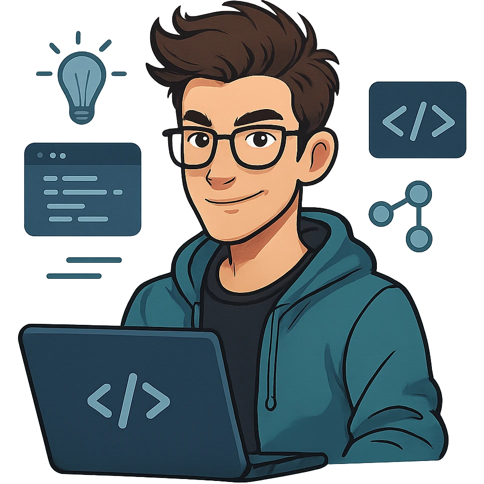 a smart coder, creative, clever, with glasses, modern tech style emoji