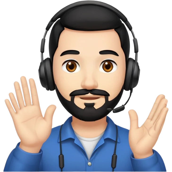 Man with black hair, brown eyes, and black beard wearing gaming headset and applauding emoji