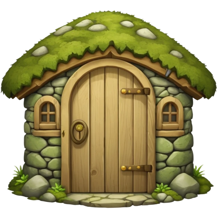 Round stone hut with wooden door.




 emoji