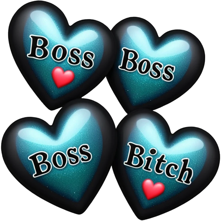 Black Hearts and crowns with glitter and the words boss bitch emoji