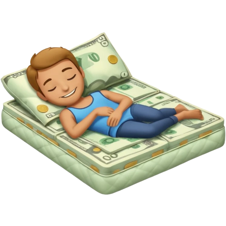 happy person napping on mattress of money emoji
