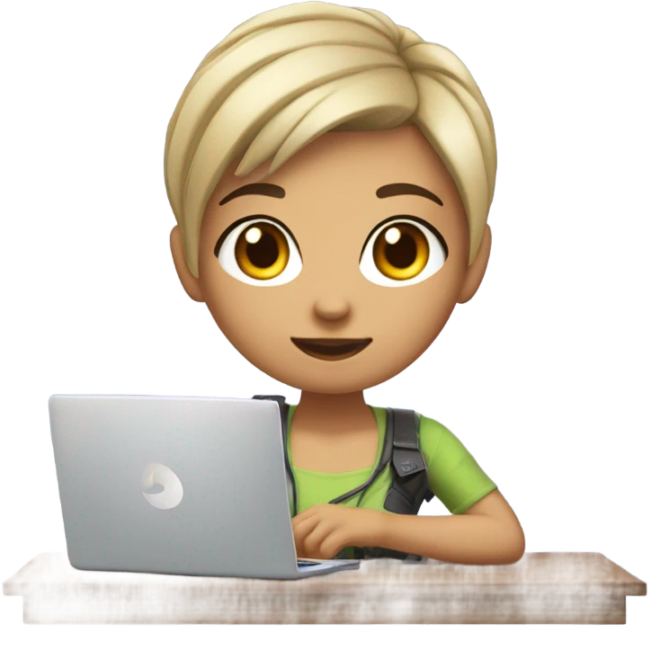 a pretty gamer girl with a pixie hair cut (light skin) playing on computer  emoji