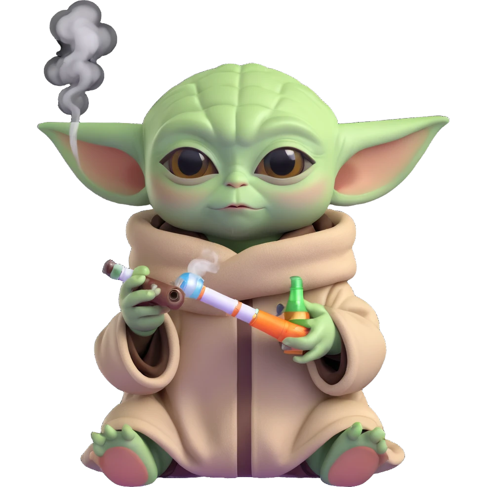baby yoda smoking a bong, cannabis emoji