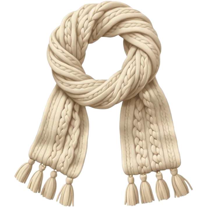 ivory cable-knit scarf emoji, isolated object, no person, folded not twisted, visible braided knit pattern like a knitted sweater, thick soft wool texture, light beige shadows, warm soft shading emoji