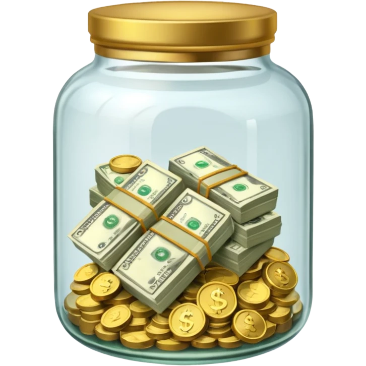 glass tip jar emoji style, simple with cash and coins emoji