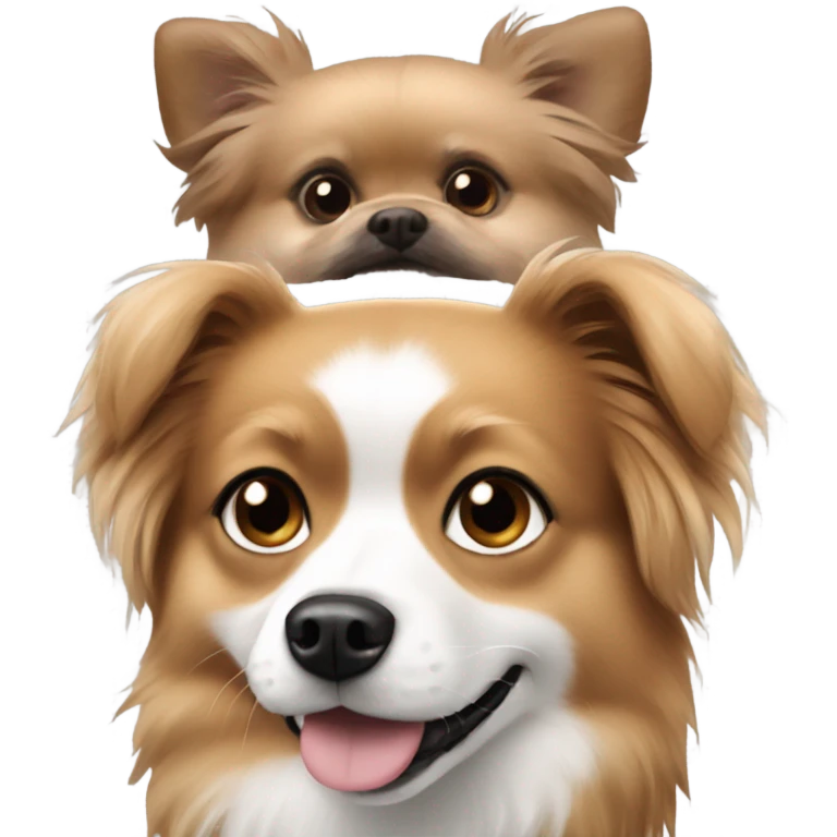 Brunette girl and  two Pomeranian that black and white dog  emoji