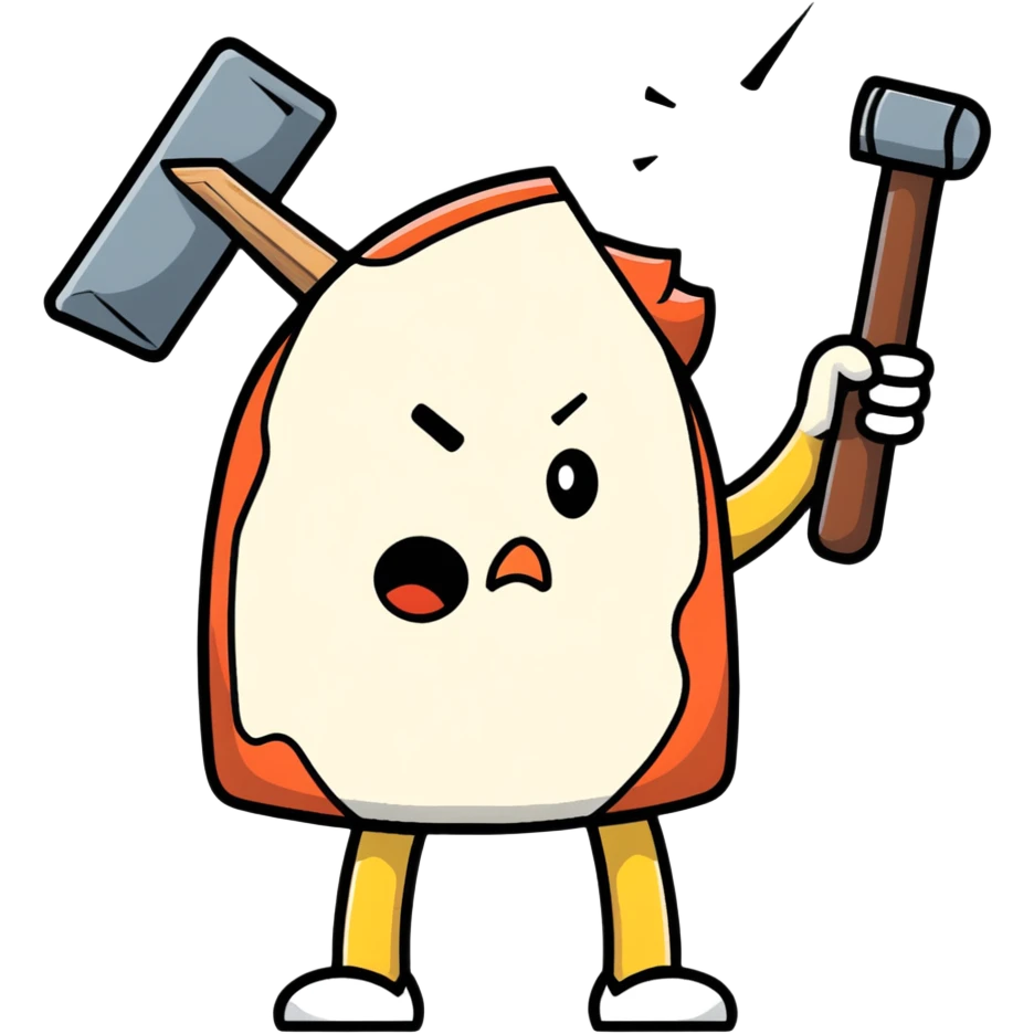cartoon sticker of a head with a hammer hitting it, expressive face emoji