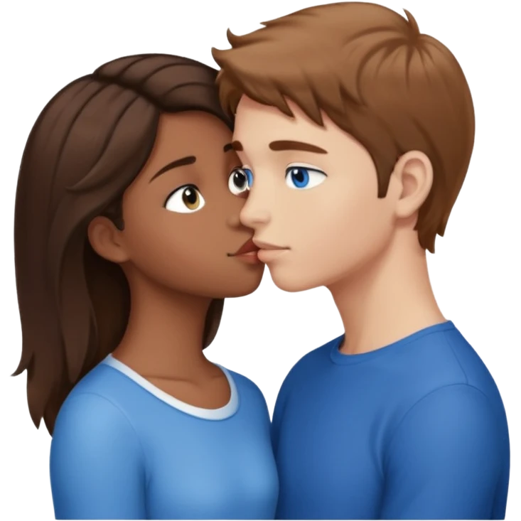 Make an emoji where a boy with light brown hair licking the neck of a blue eyed dark brown haired shoulder lenght girl emoji