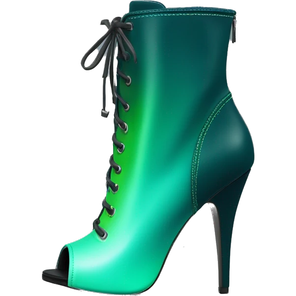 Realistic isolated top front view of a pair of dark teal,lime green,mint green and emerald green ombre high heel peep toe ankle bootie boots. emoji