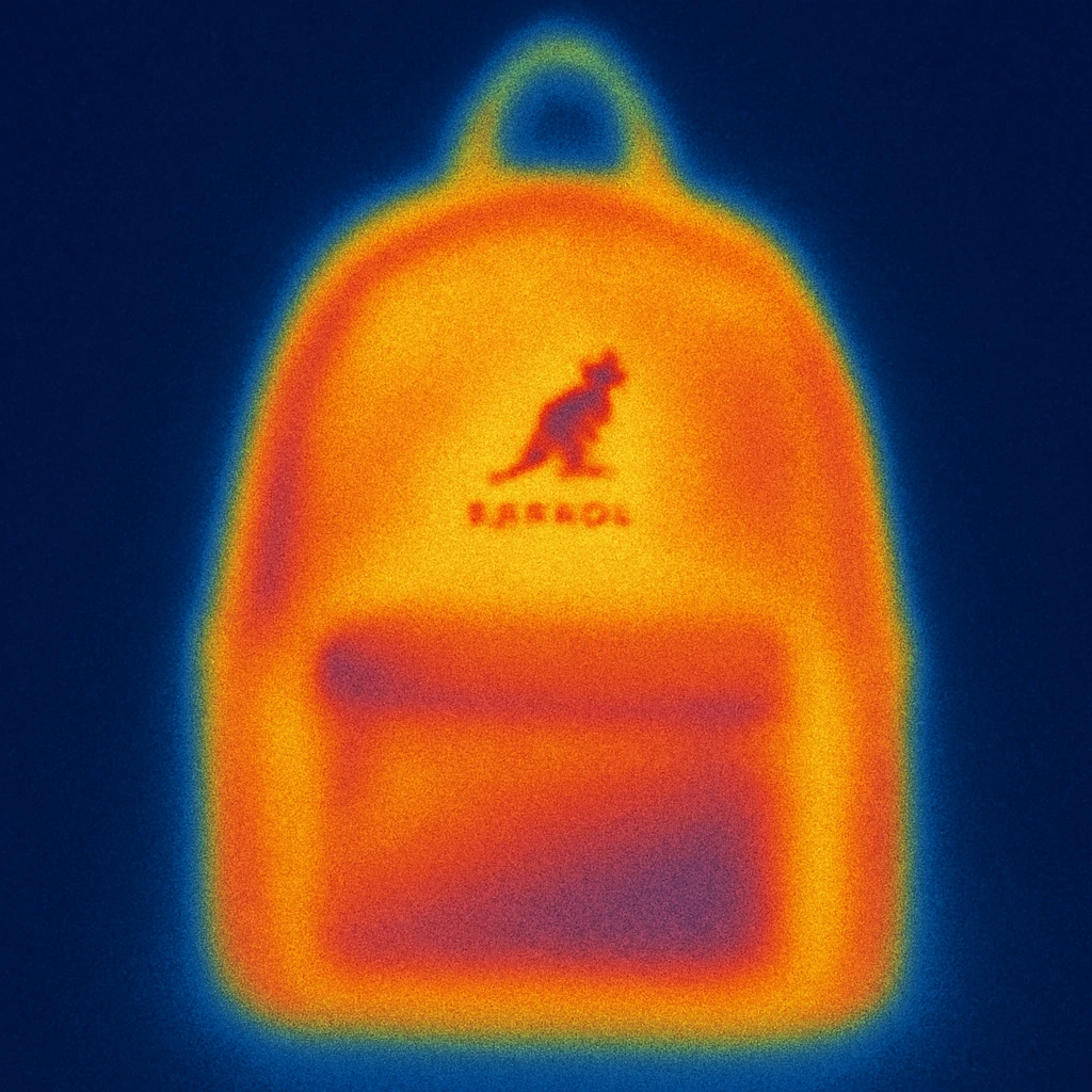 A Kangol backpack with small logo emoji