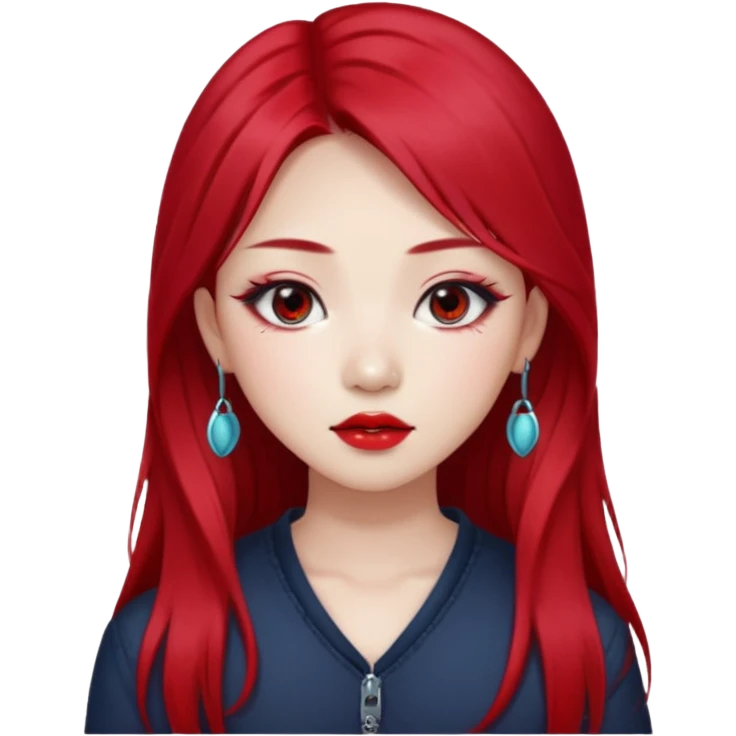 pretty girl asian, red cherry long hair,makeup grunge,Eyebrow and lip piercing emoji