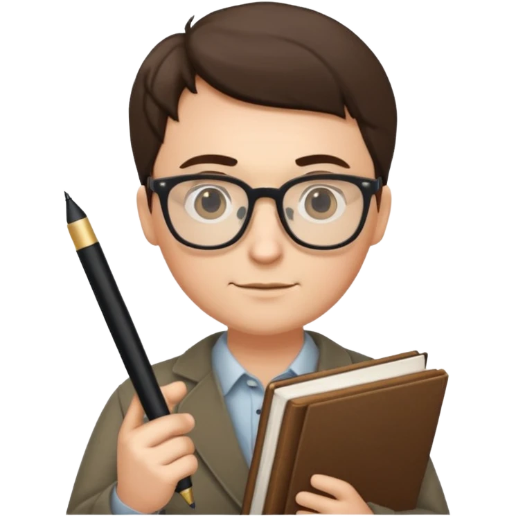 writer holding big pen in hand and book in other hand, wearing glasses emoji