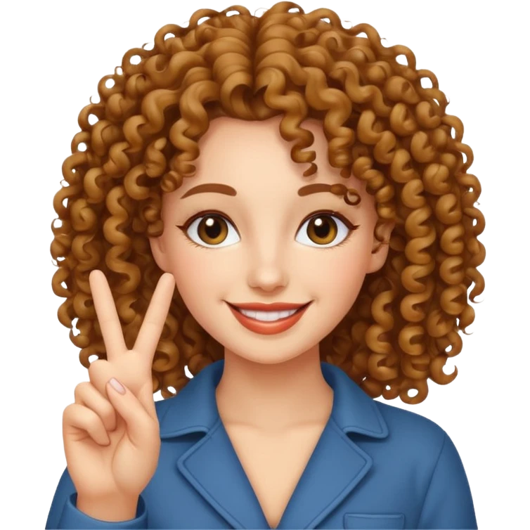 curly haired beautiful lady showing peace sign emoji