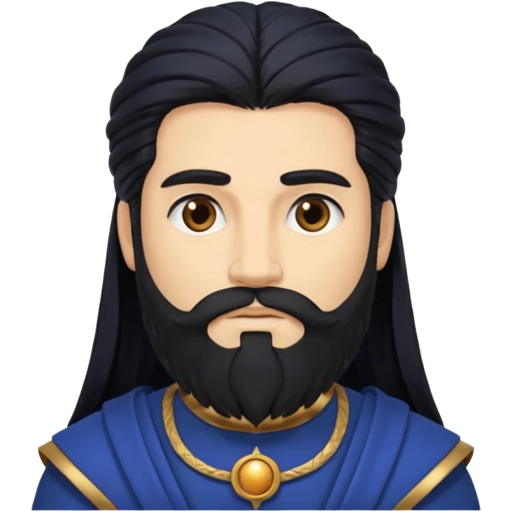 Saturn, Time God from Rome Mythology with long black hair and beard, black and dark blue outfit, light tan skin emoji