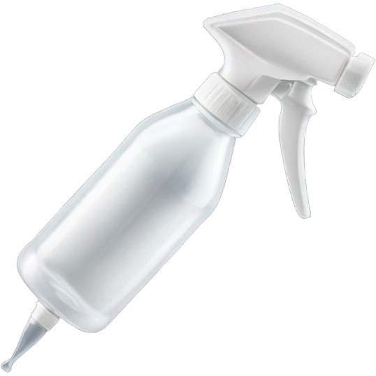 A close-up of a transparent plastic spray bottle with a distinct white trigger handle and a long, thin stainless steel nozzle (about 5 inches in length) protruding from the front, designed for precise spraying. emoji