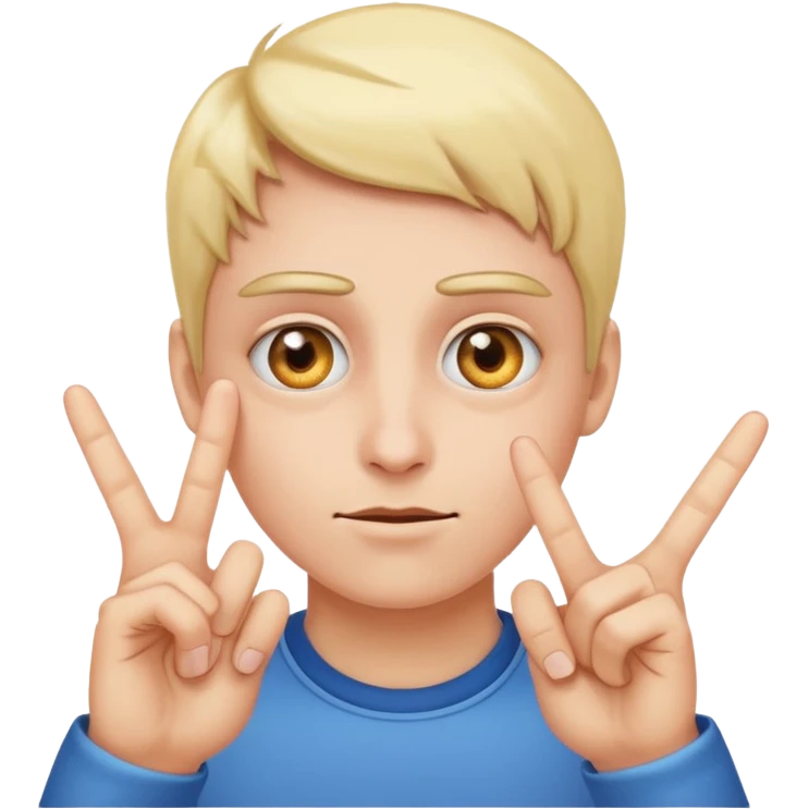 Emoji points to his eyes to create look at my eyes emoji, with one hand make to fingers point to the two eyes emoji