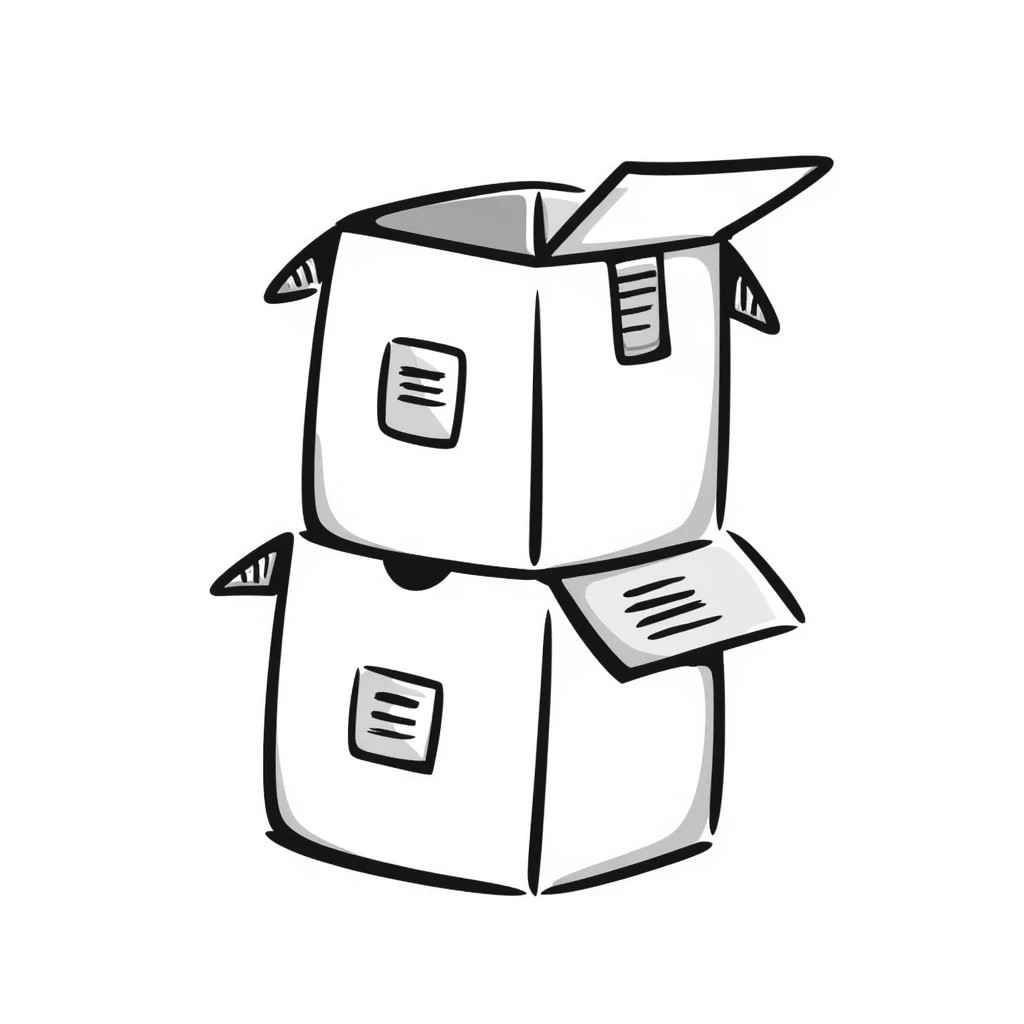 Moving boxes emoji in a hand-drawn, playful style with a white background emoji