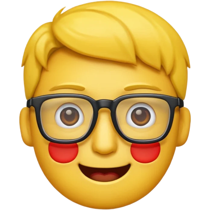 Créer un emoji nerd le perso doit être une tête basique d'emoji jaune avec une grosse paire de lunettes rectangulaires noires 3 boutons sur chaque joue et une dent qui dépasse  emoji