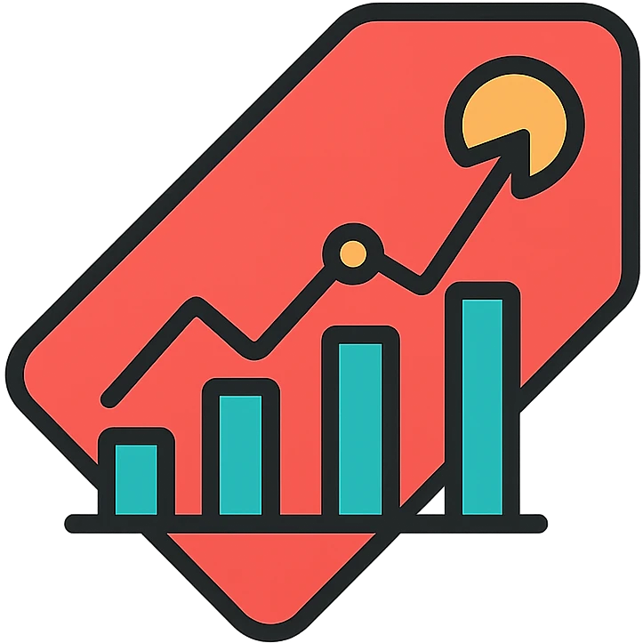 icon combining sale and statistics, price tag with chart overlay, clean modern icon style emoji