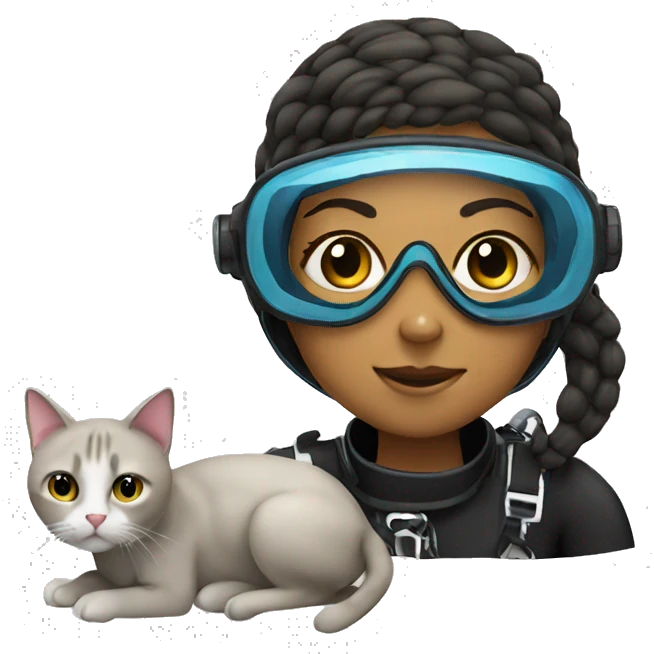 Scuba diving girl with a cat emoji