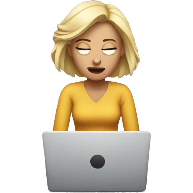 woman using laptop feeling really lethargic emoji