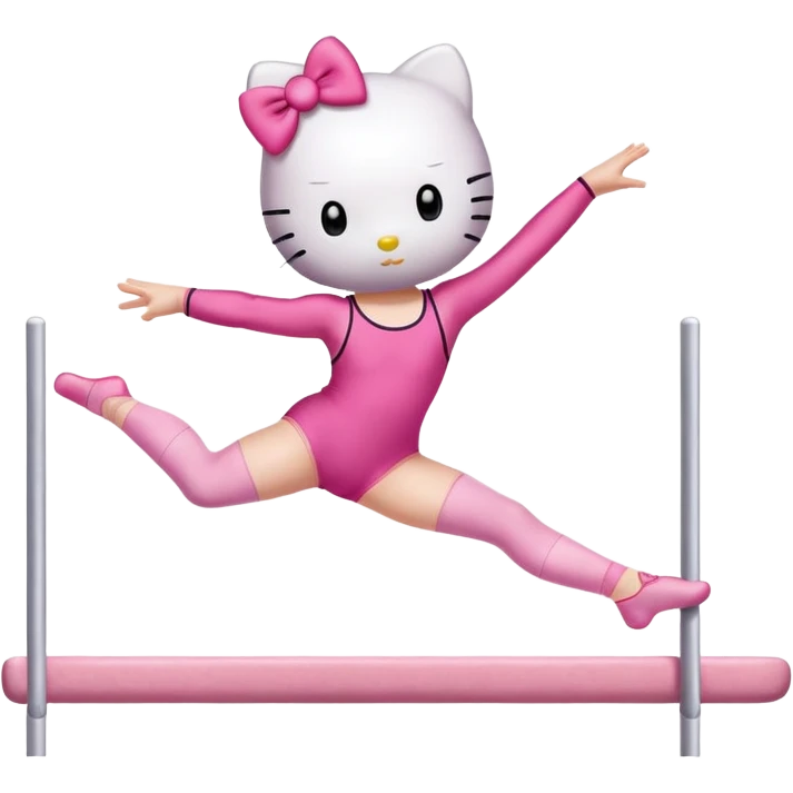 Hello Kitty performing a straight jump in gymnastics emoji