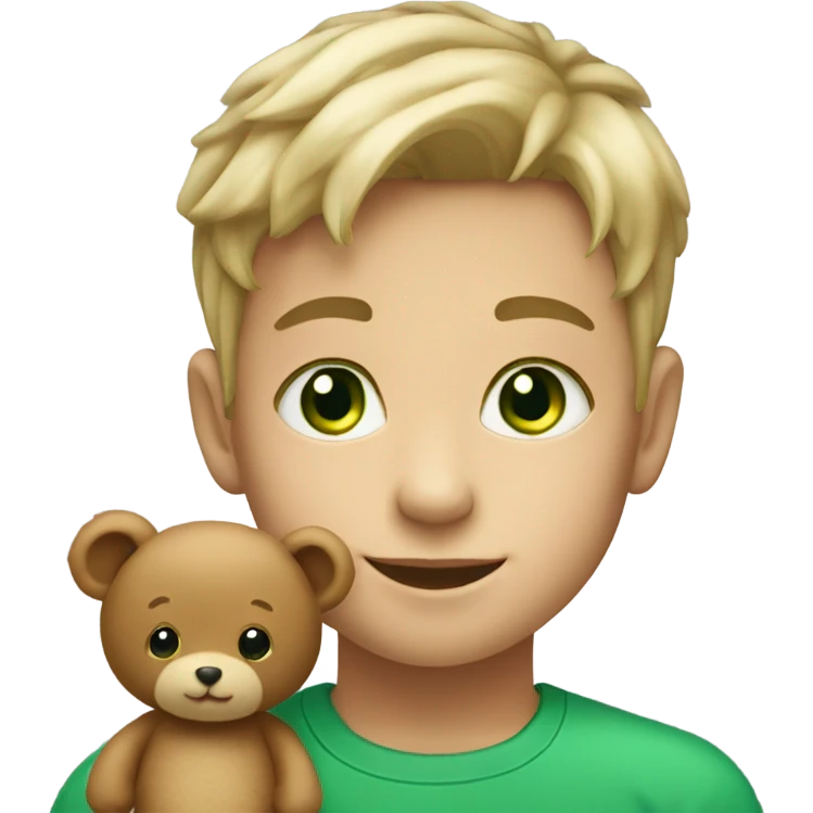 Little boy with light hair and green eyes with teddy bear emoji