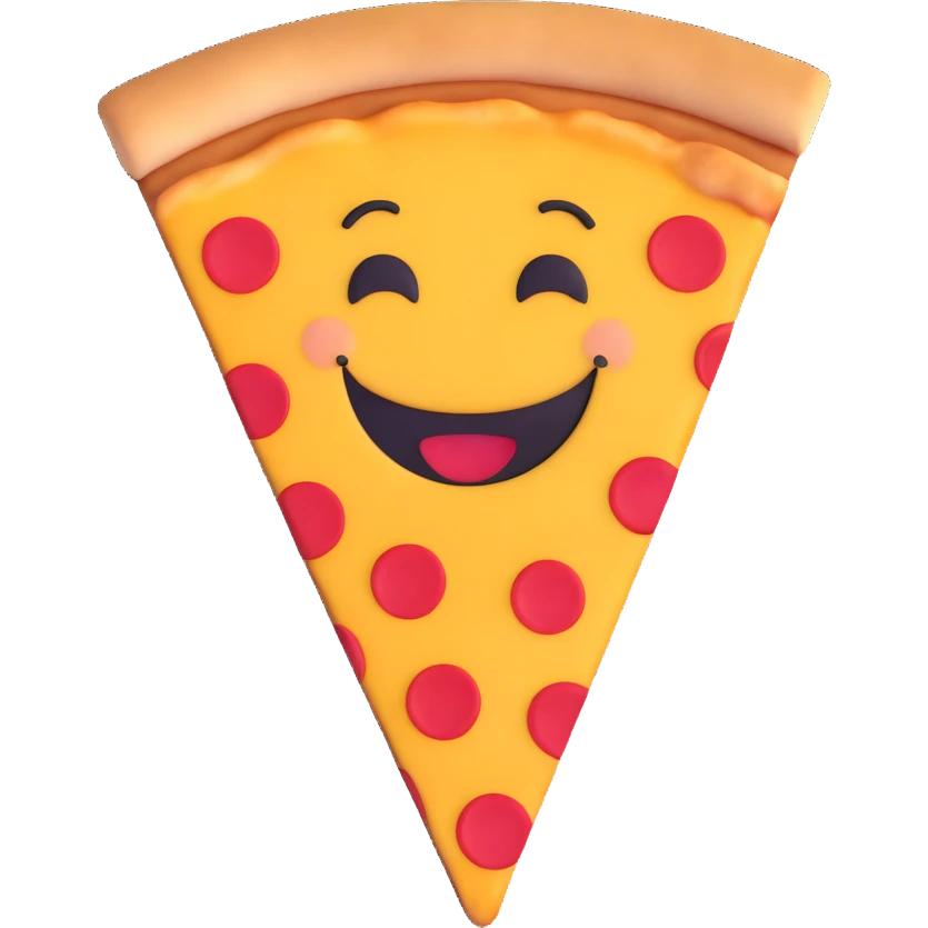 a pizza slice with a smiley face emoji