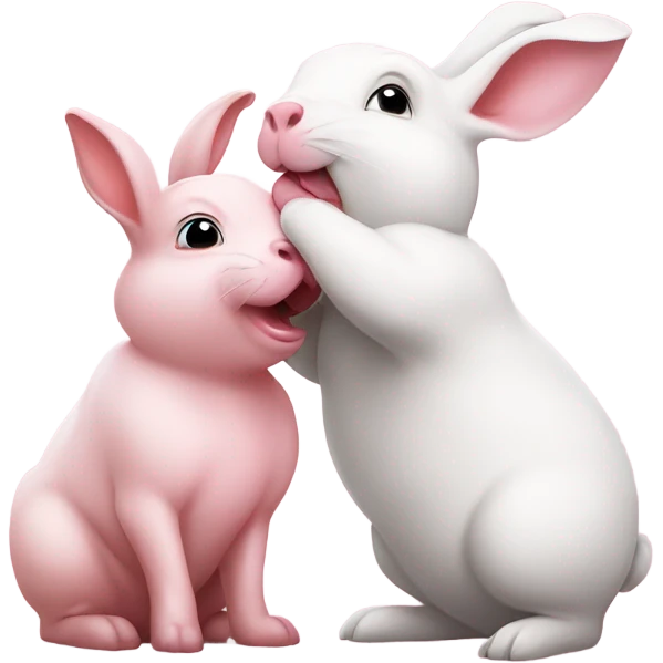 A white male rabbit kissing a pink female pig emoji