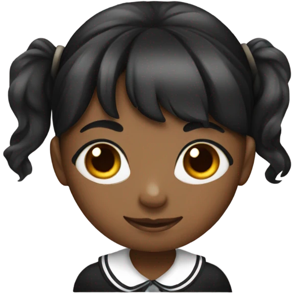 A black schoolgirl with bangs holding a black spotted emoji