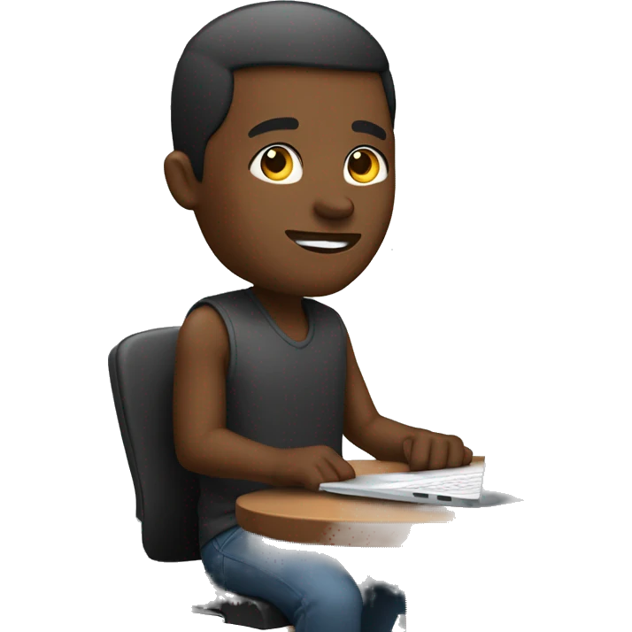 Black guy sitting down on chair playing on computer  emoji