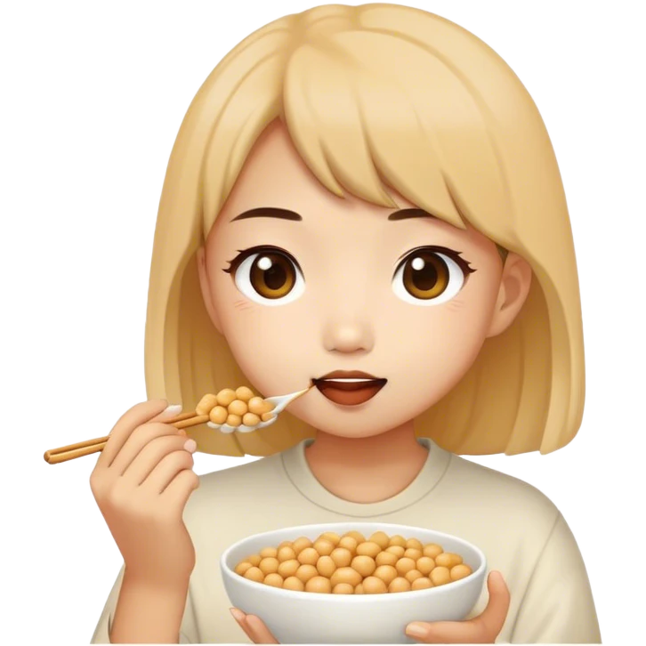 a cute asian girl eating natto emoji