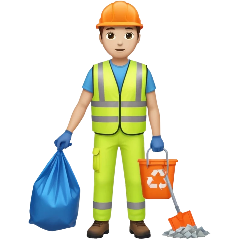 waste-management, neon safety vest, trash picker, cleaning up trash, full body emoji