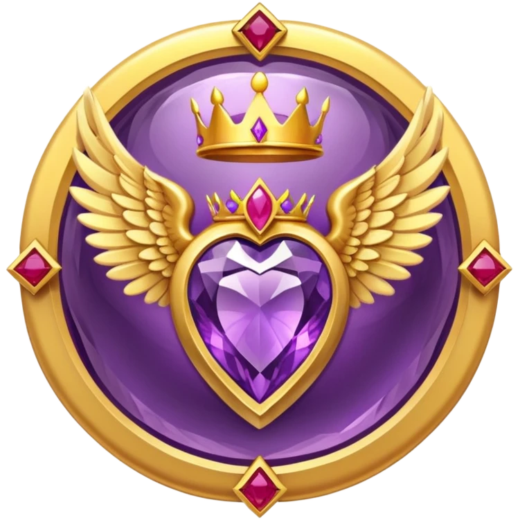 Big round amethyst with triangle rubby inside stone award-in-frame-decorated-with-big-golden-angel--wings and crown emoji