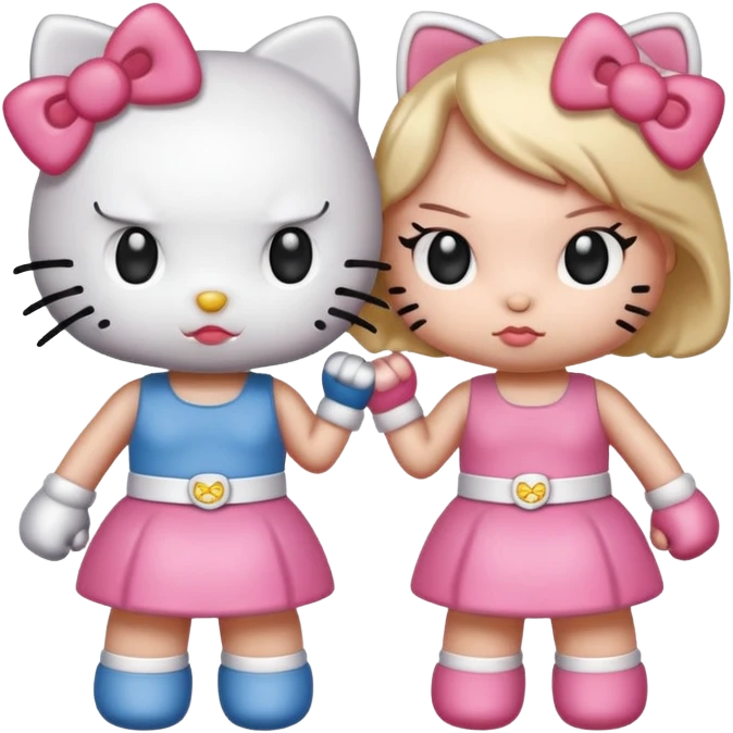 Hello Kitty and a twin in a cartoon fight emoji