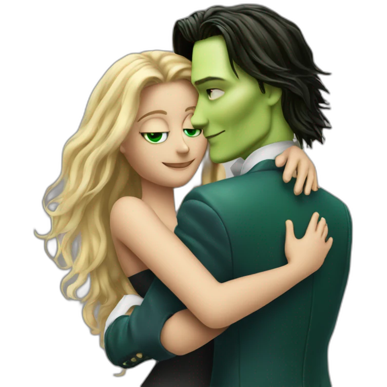 Johnny Depp dance hugging blond woman with green eyes amd very very very long hair emoji