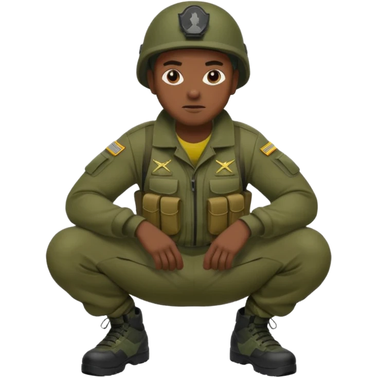 A black man squatting wearing army attire emoji