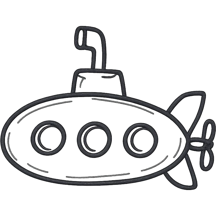 submarine, hand drawn outlined icon style, sketchy lines, playful look emoji
