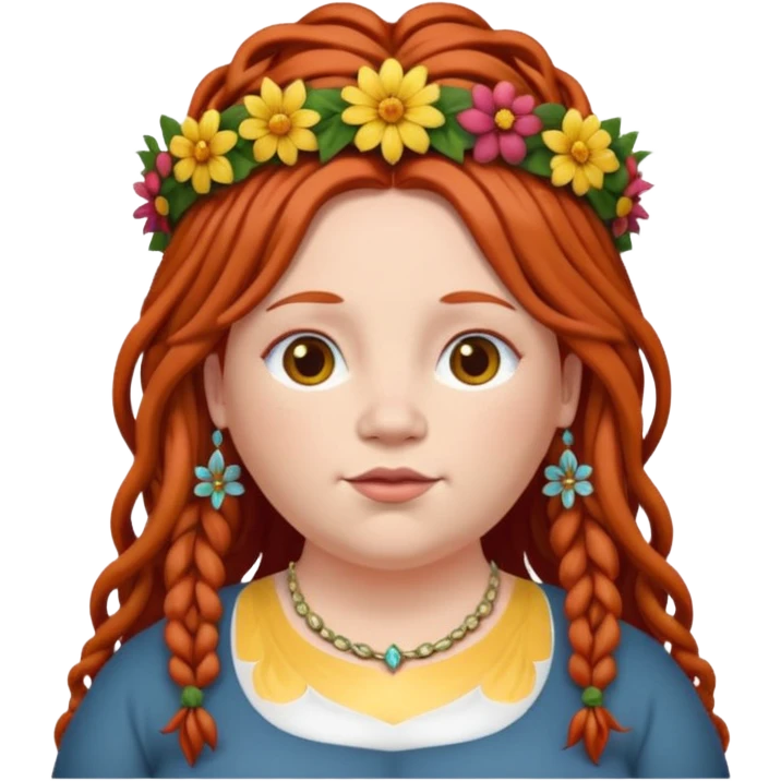 fat redhead woman with dreadlocked hair and floral tiara emoji