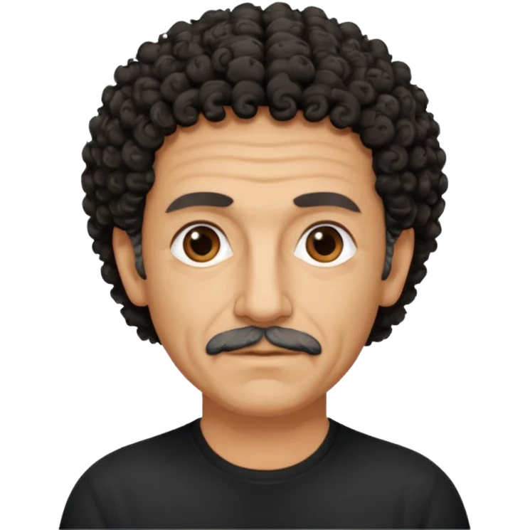 60 year old Greek man with short black curly frizzy thin hair that sticks up and has a black shirt emoji